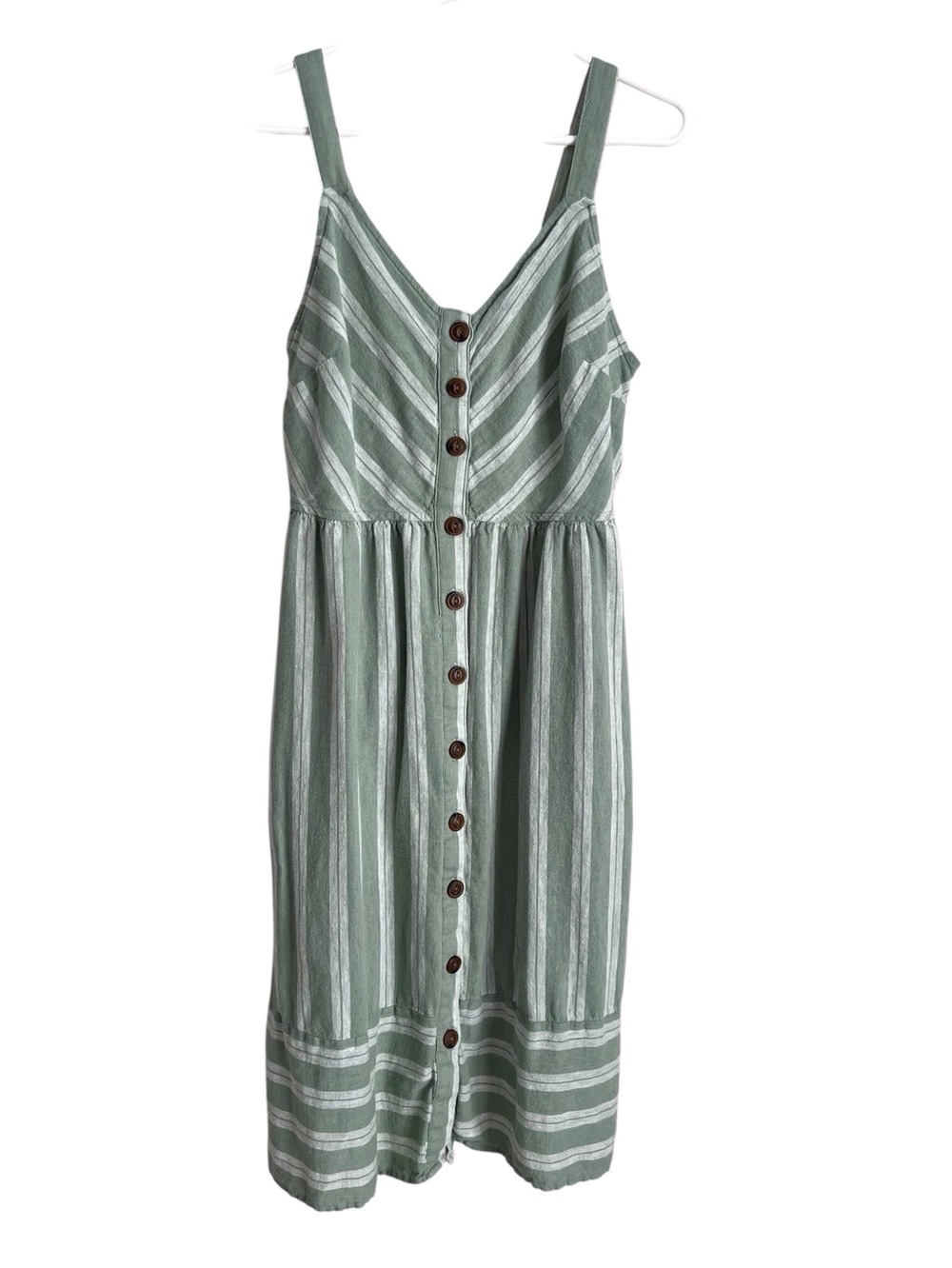 Universal Thread Linen Blend Midi Dress Green Button Front Coastal Boho Mediu